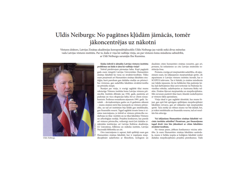Intervija "Zinātnes Vēstnesī" ar Latvijas vēstures institūta direktoru Uldi Neiburgu